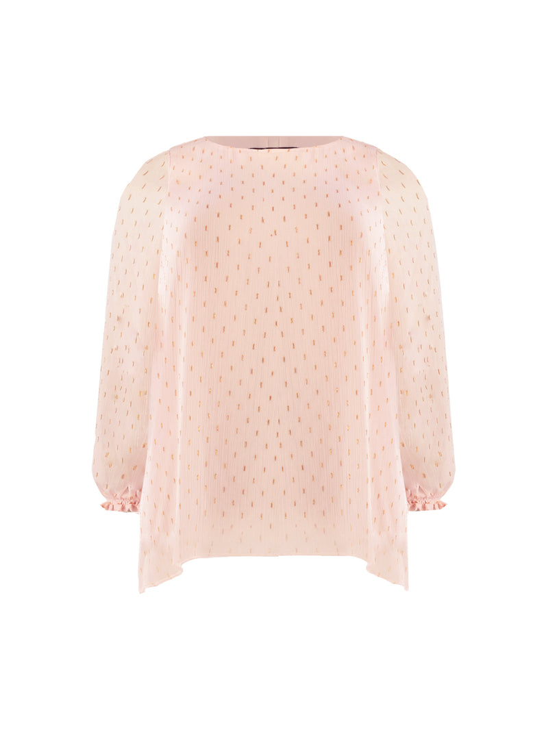 Blush Shimmer Chiffon Blouse With Shirred Cuffs