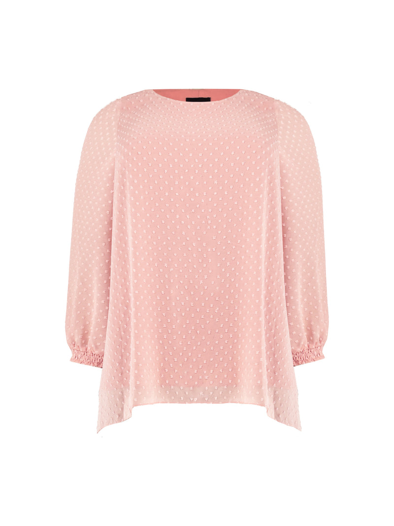 Pink Dobby Chiffon Blouse With Shirred Cuffs