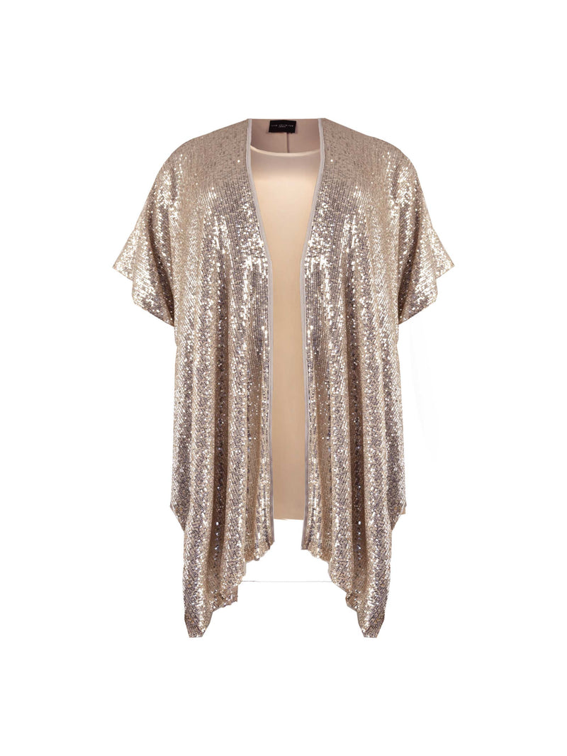 Silver Sequin Kimono with Satin Vest