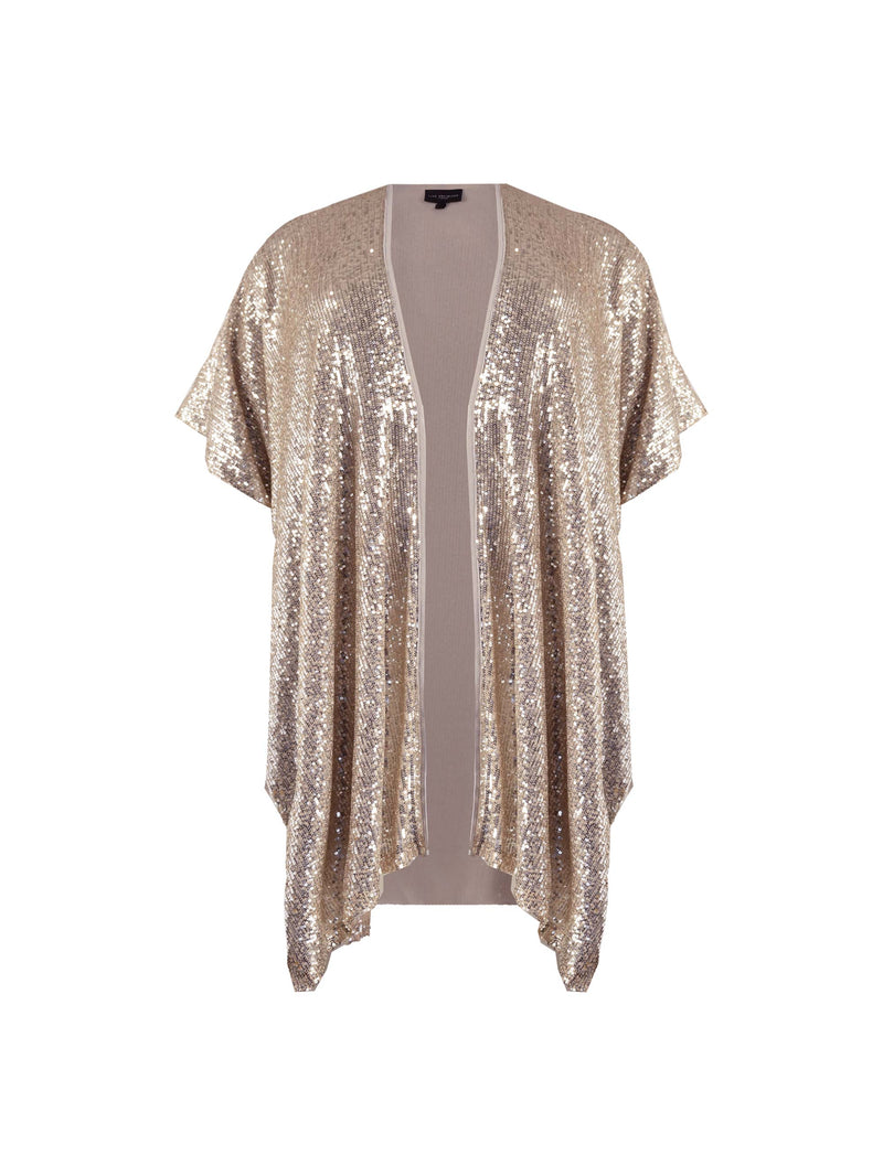 Silver Sequin Kimono with Satin Vest