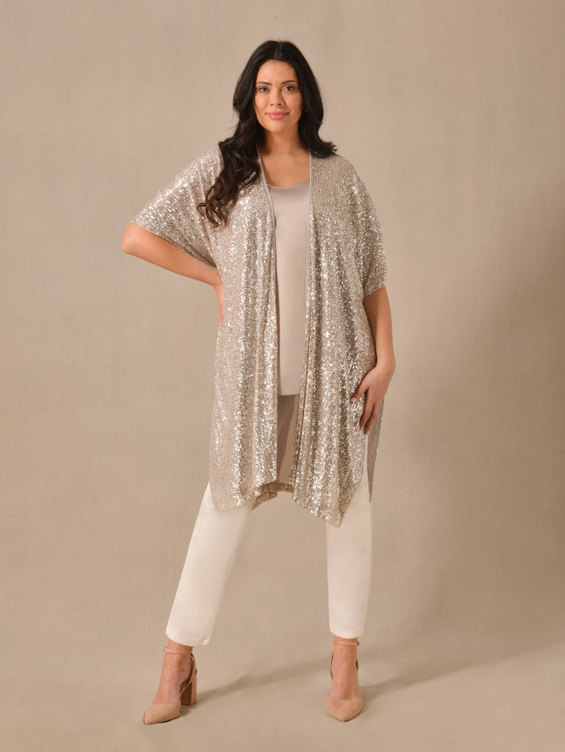 Silver Sequin Kimono with Satin Vest
