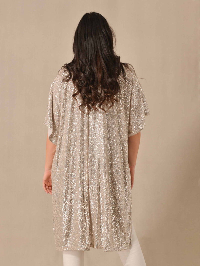 Silver Sequin Kimono with Satin Vest