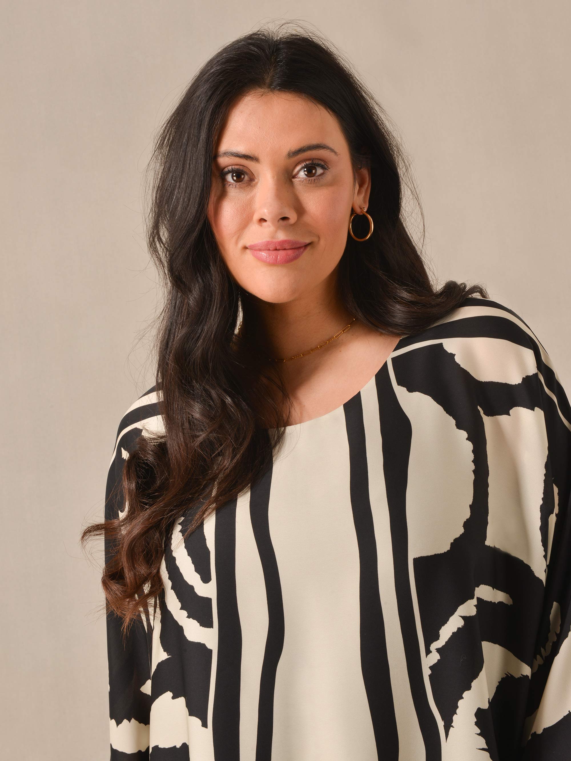 Ivory & Black Placement Print Overlayer Blouse