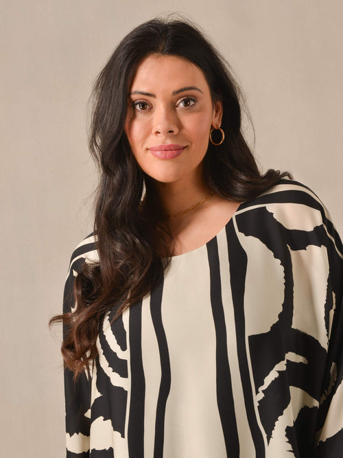 Ivory & Black Placement Print Overlayer Blouse