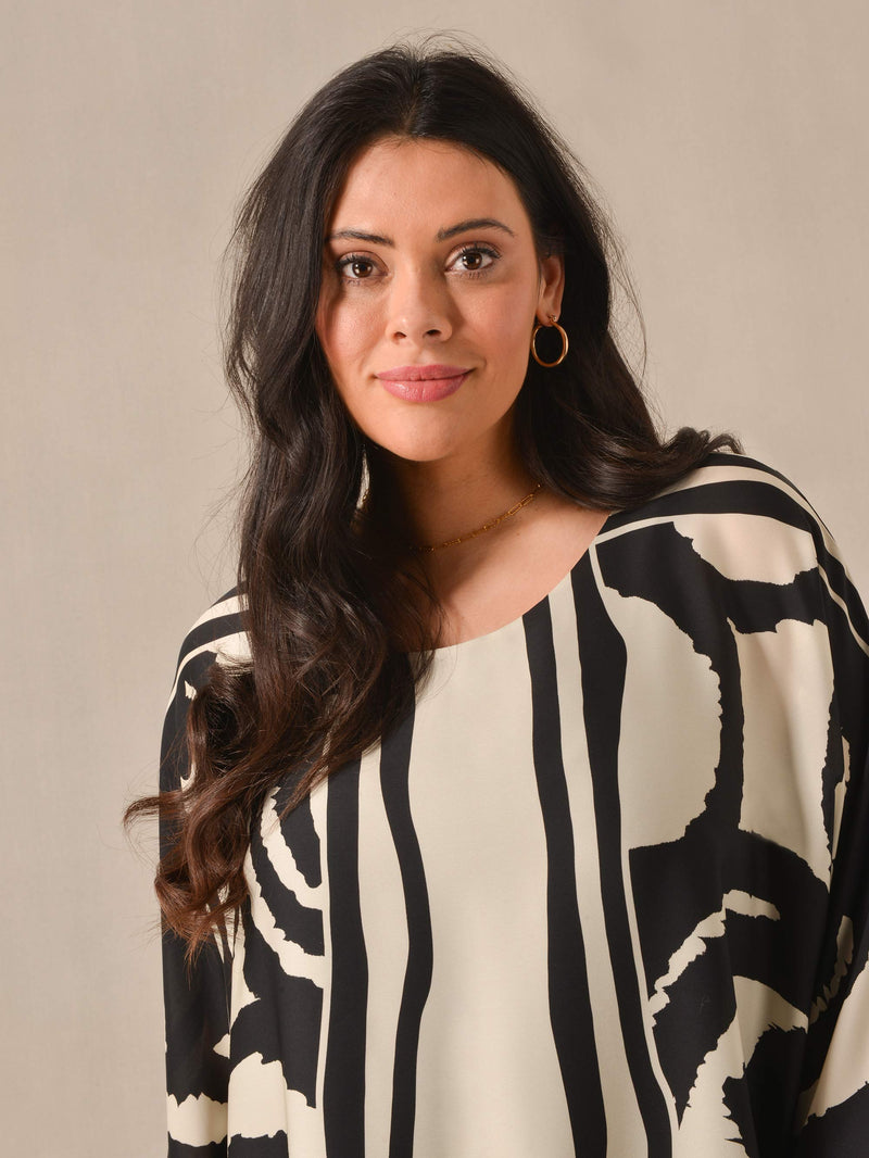 Ivory & Black Placement Print Overlayer Blouse