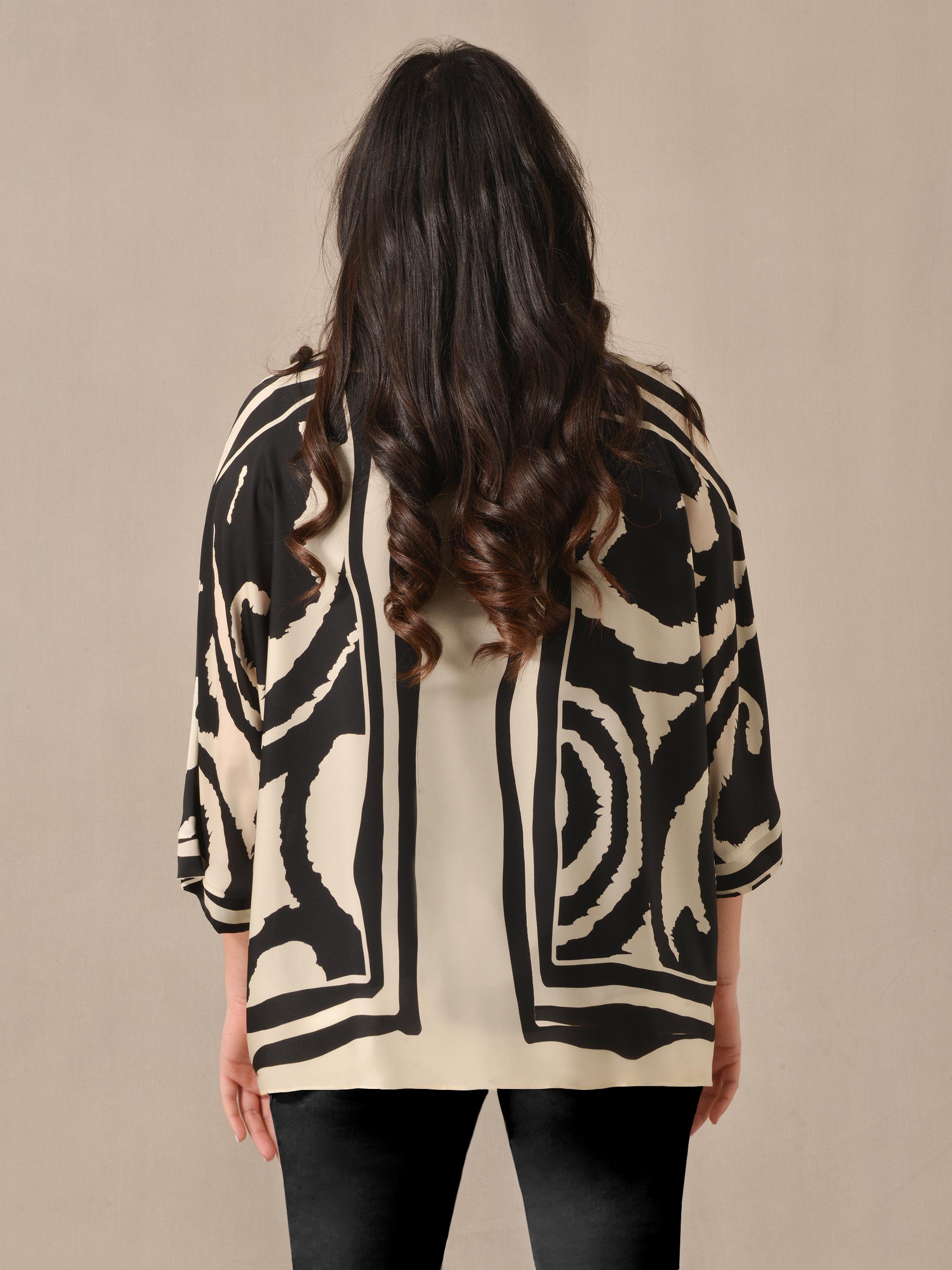 Ivory & Black Placement Print Overlayer Blouse