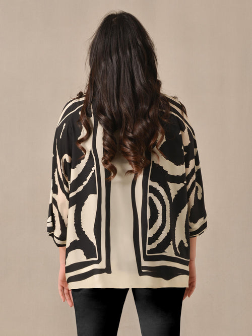 Ivory & Black Placement Print Overlayer Blouse
