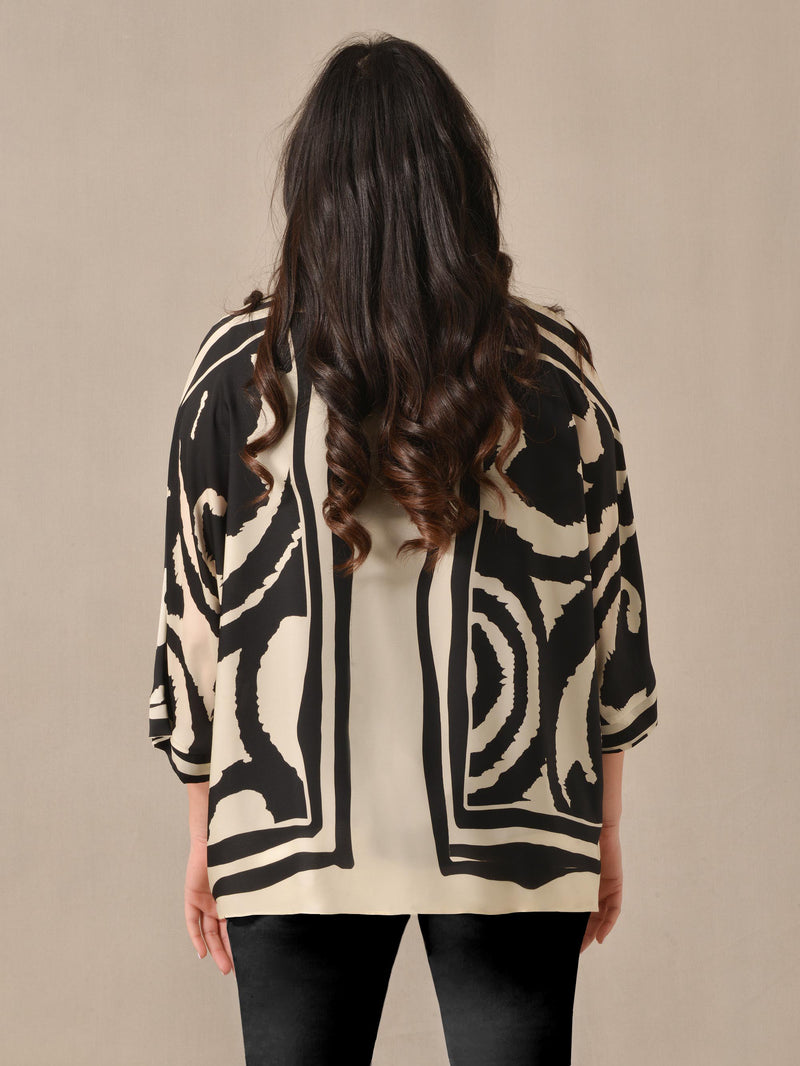 Ivory & Black Placement Print Overlayer Blouse