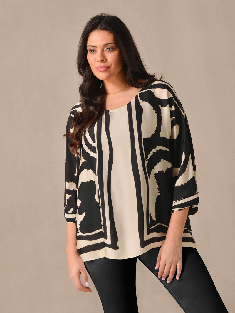 Ivory & Black Placement Print Overlayer Blouse