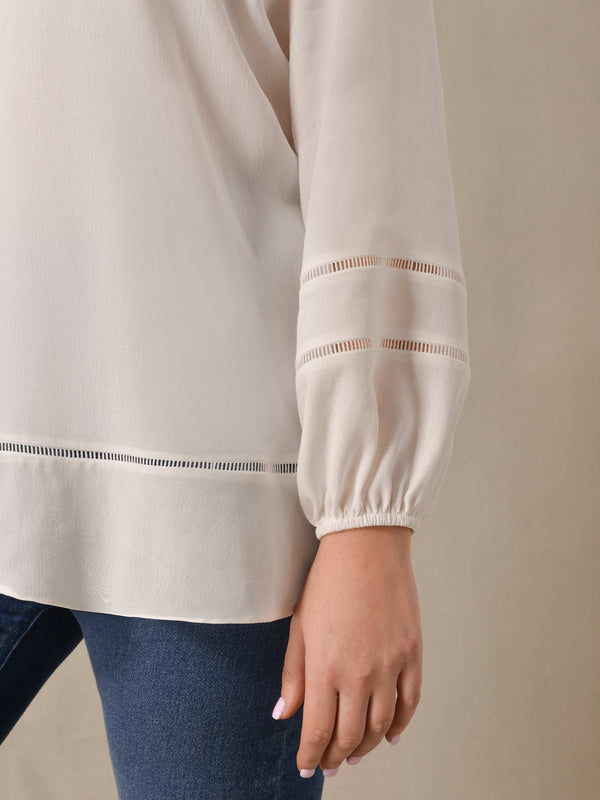 Ivory Ladder Trim V-Neck Blouse