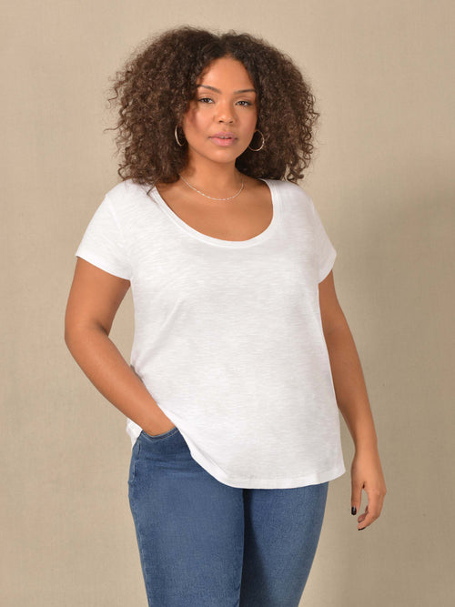 White Cotton Textured Scoop Neck Jersey T-Shirt