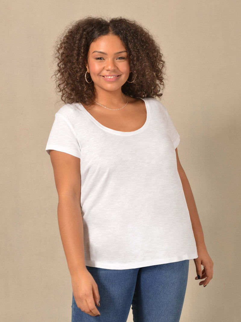 White Cotton Textured Scoop Neck Jersey T-Shirt