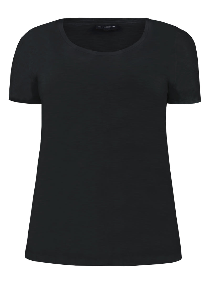 Black Cotton Textured Scoop Neck Jersey T-Shirt