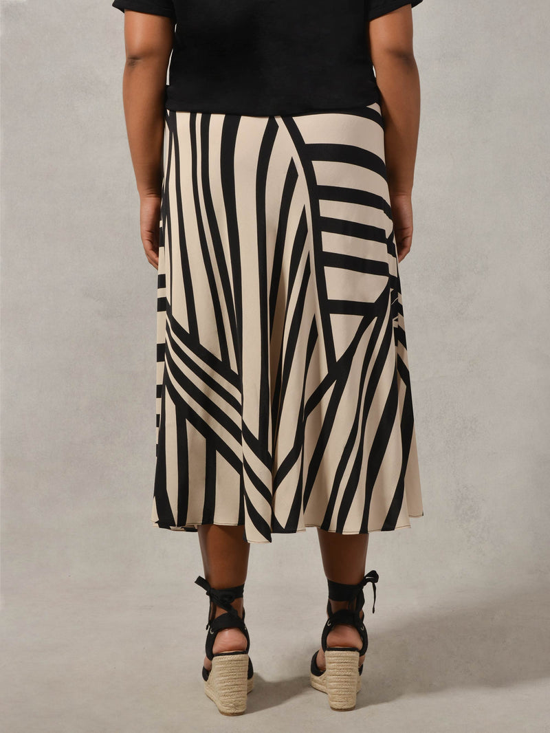 Black & Cream Stripe Bias Cut Skirt