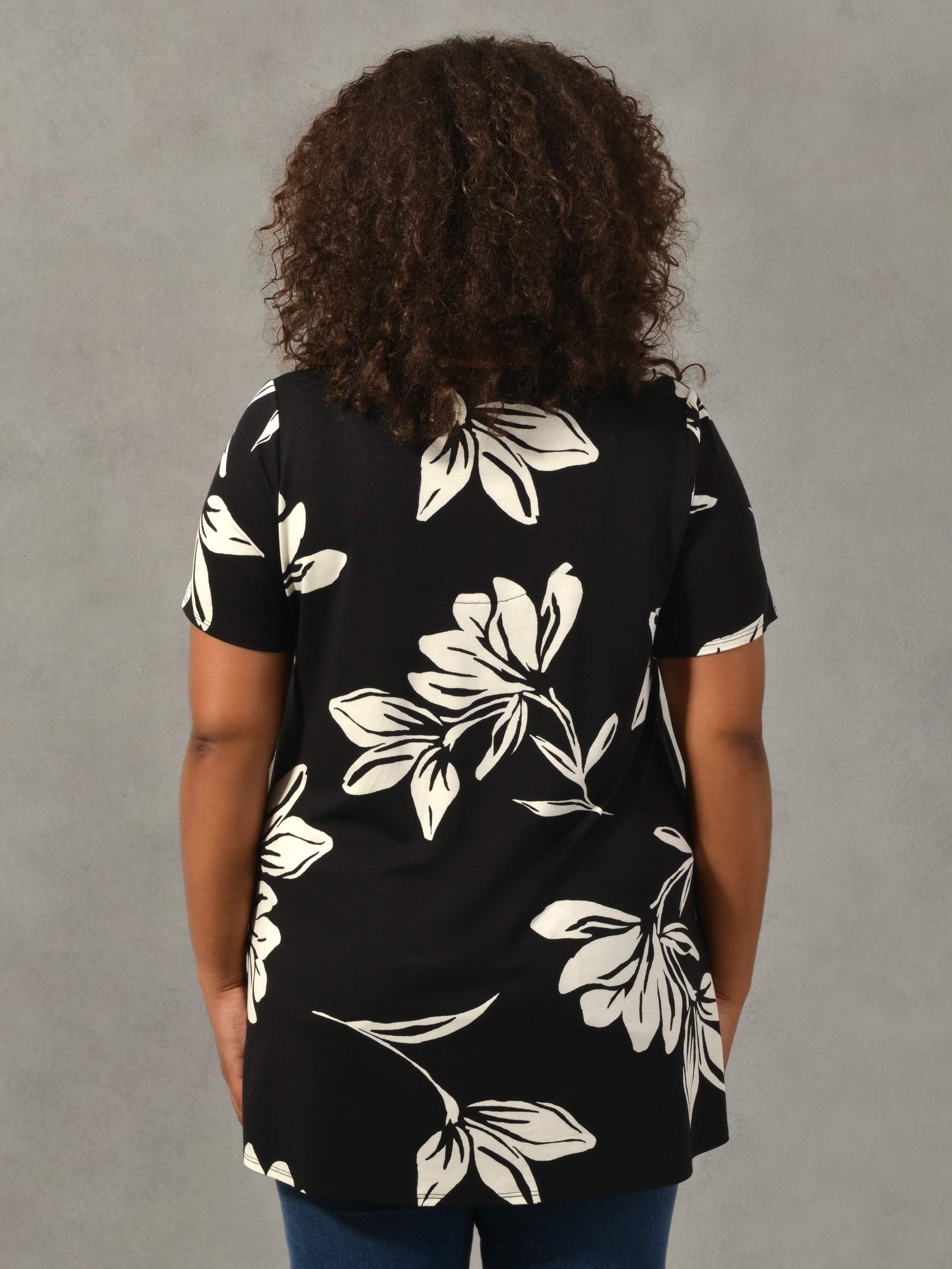 Mono Floral Print Pleat Front Jersey Top