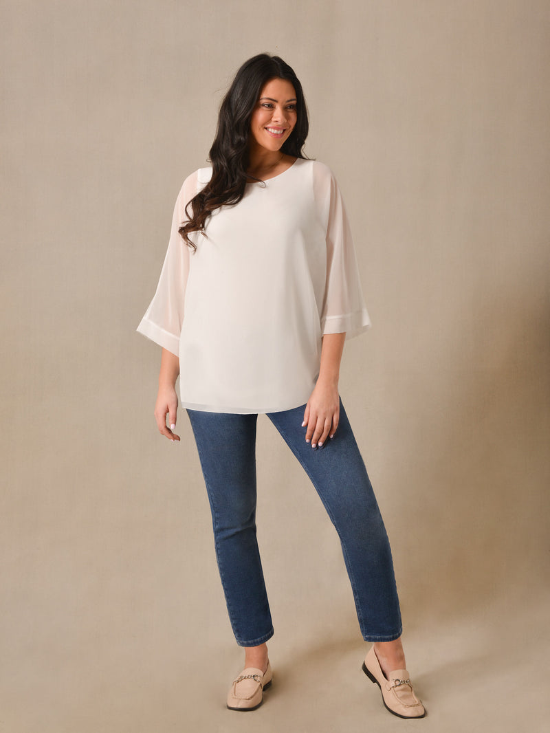 Ivory Chiffon Overlay Top