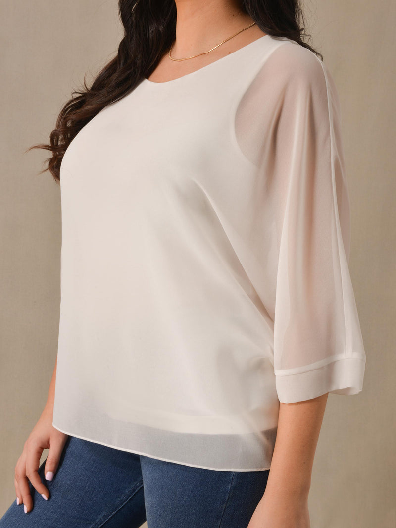 Ivory Chiffon Overlay Top