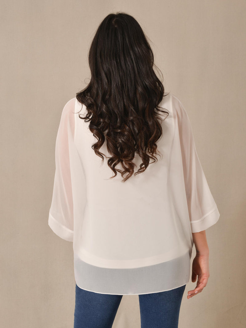 Ivory Chiffon Overlay Top