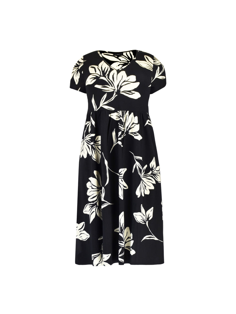 Mono Floral Print Short Sleeved Midi Dress