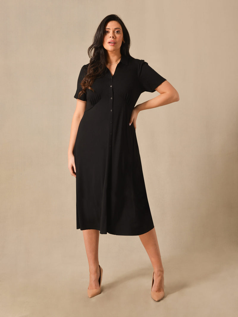 Black Empire Seam Midaxi Jersey Shirt Dress