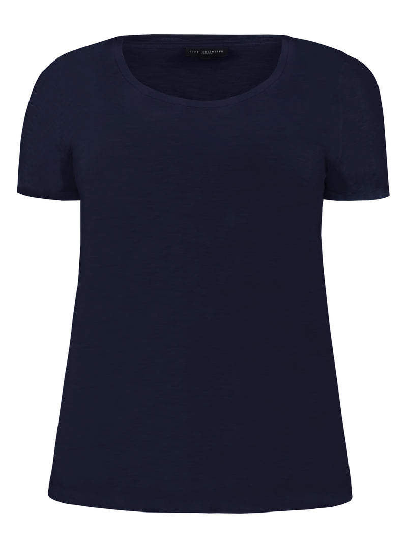 Navy Cotton Textured Scoop Neck Jersey T-Shirt