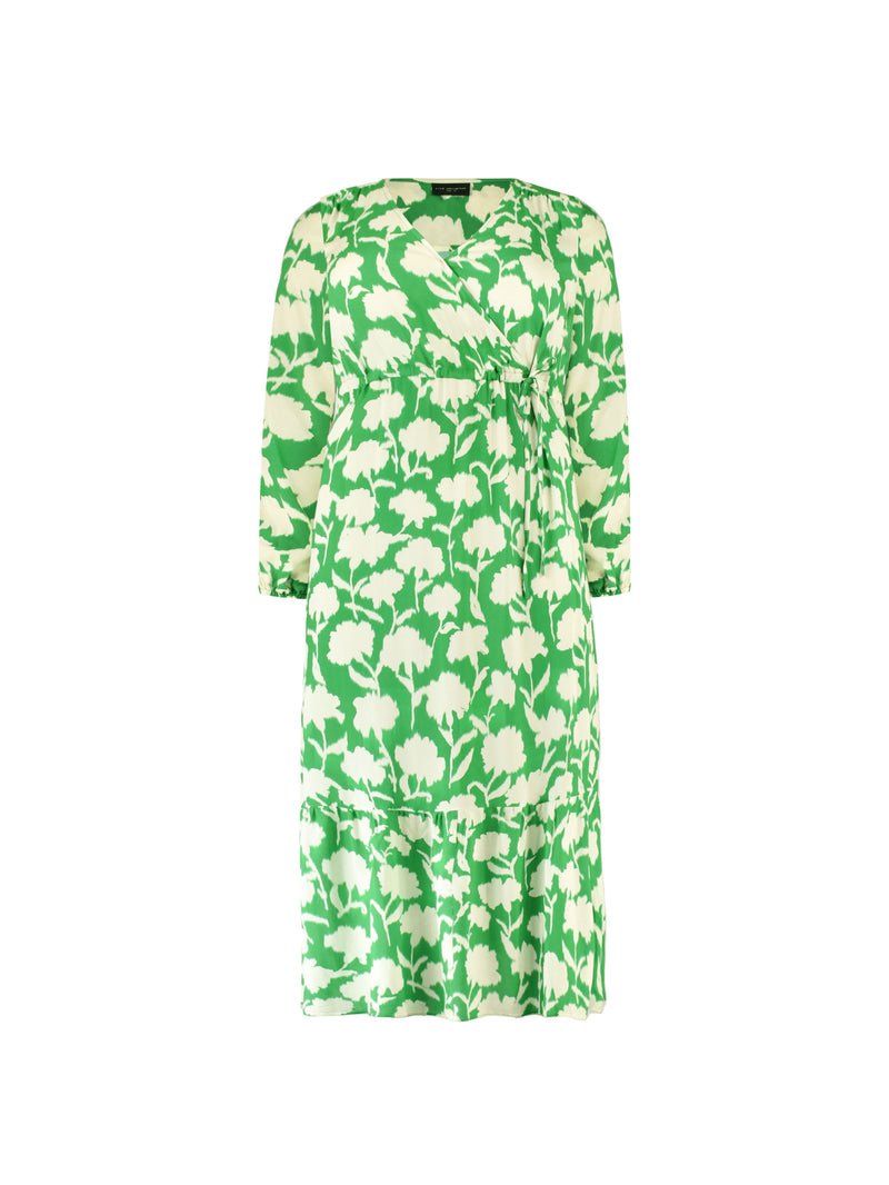 Green Floral Print Wrap Drawstring Maxi Dress