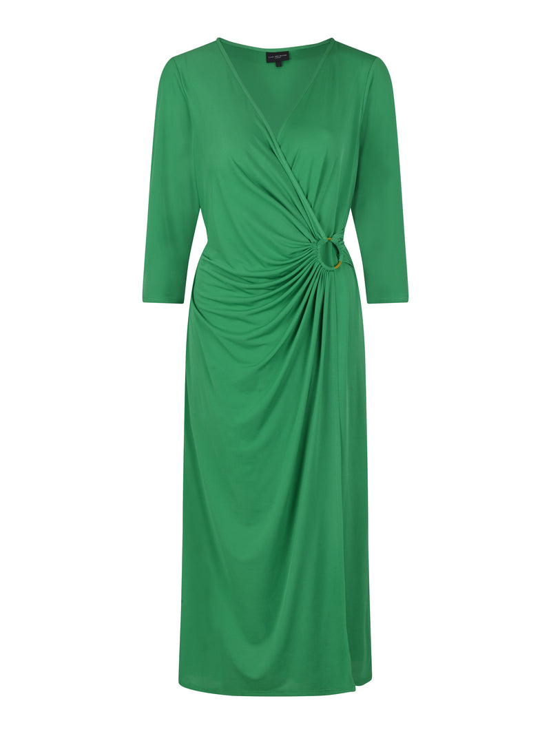 Green Wrap Gold Ring Side Midaxi Dress