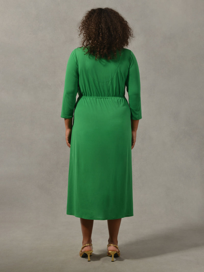 Green Wrap Gold Ring Side Midaxi Dress