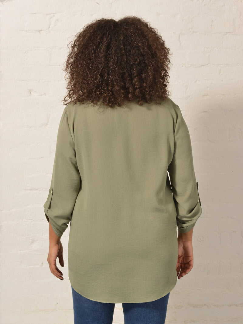 Khaki Roll Tab Sleeve Blouse