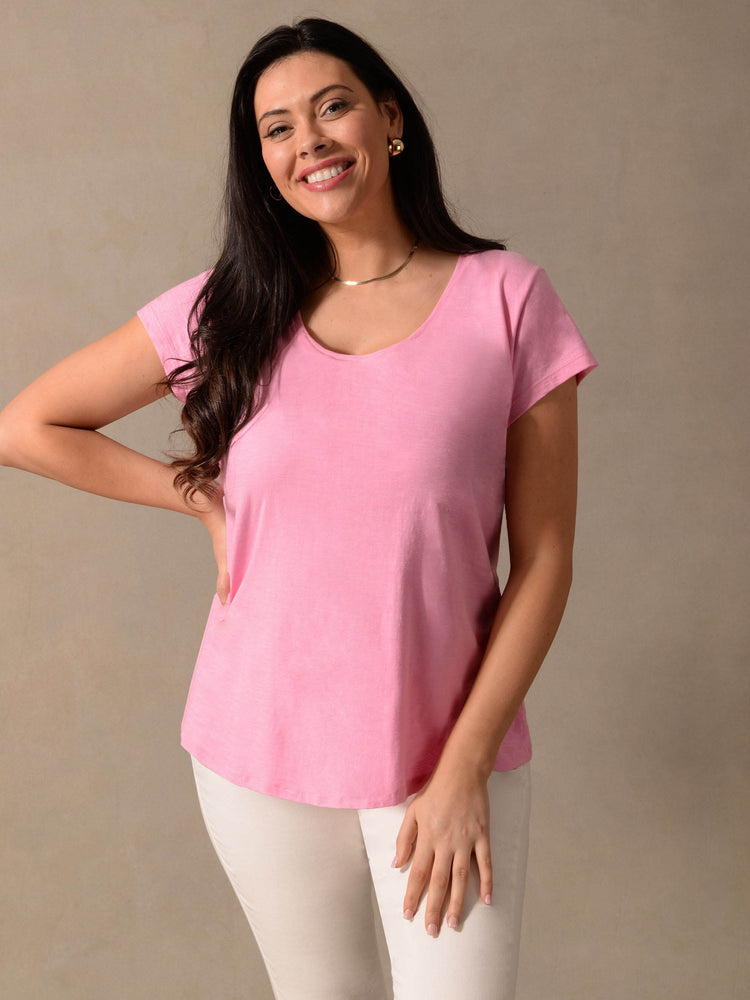 Pink Cotton Textured Neck Jersey T-Shirt