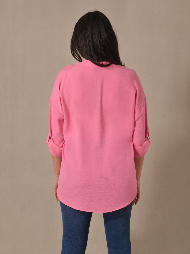 Pink Roll Tab Sleeve Blouse
