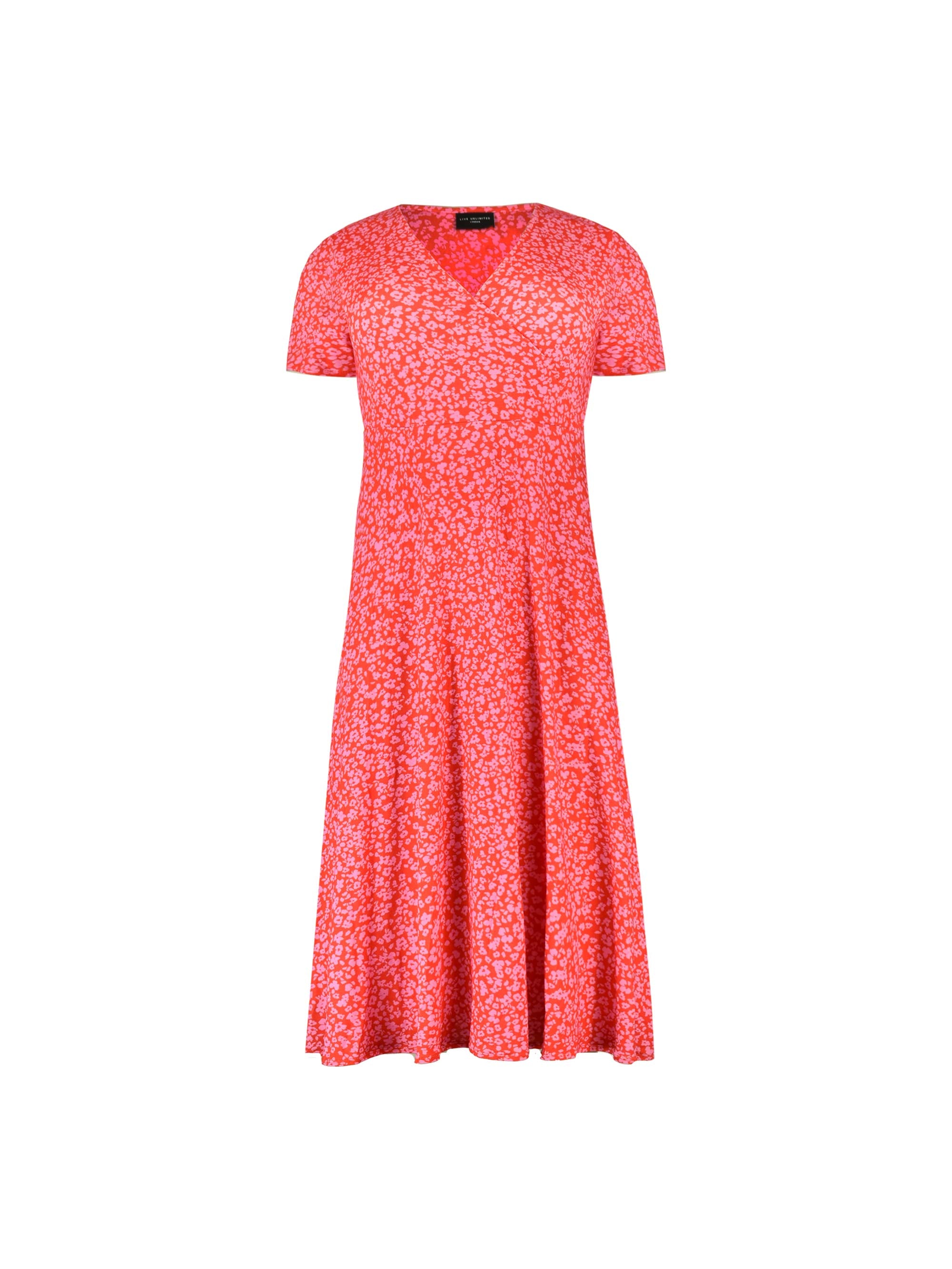 Red & Pink Ditsy Print Wrap Jersey Midaxi Dress