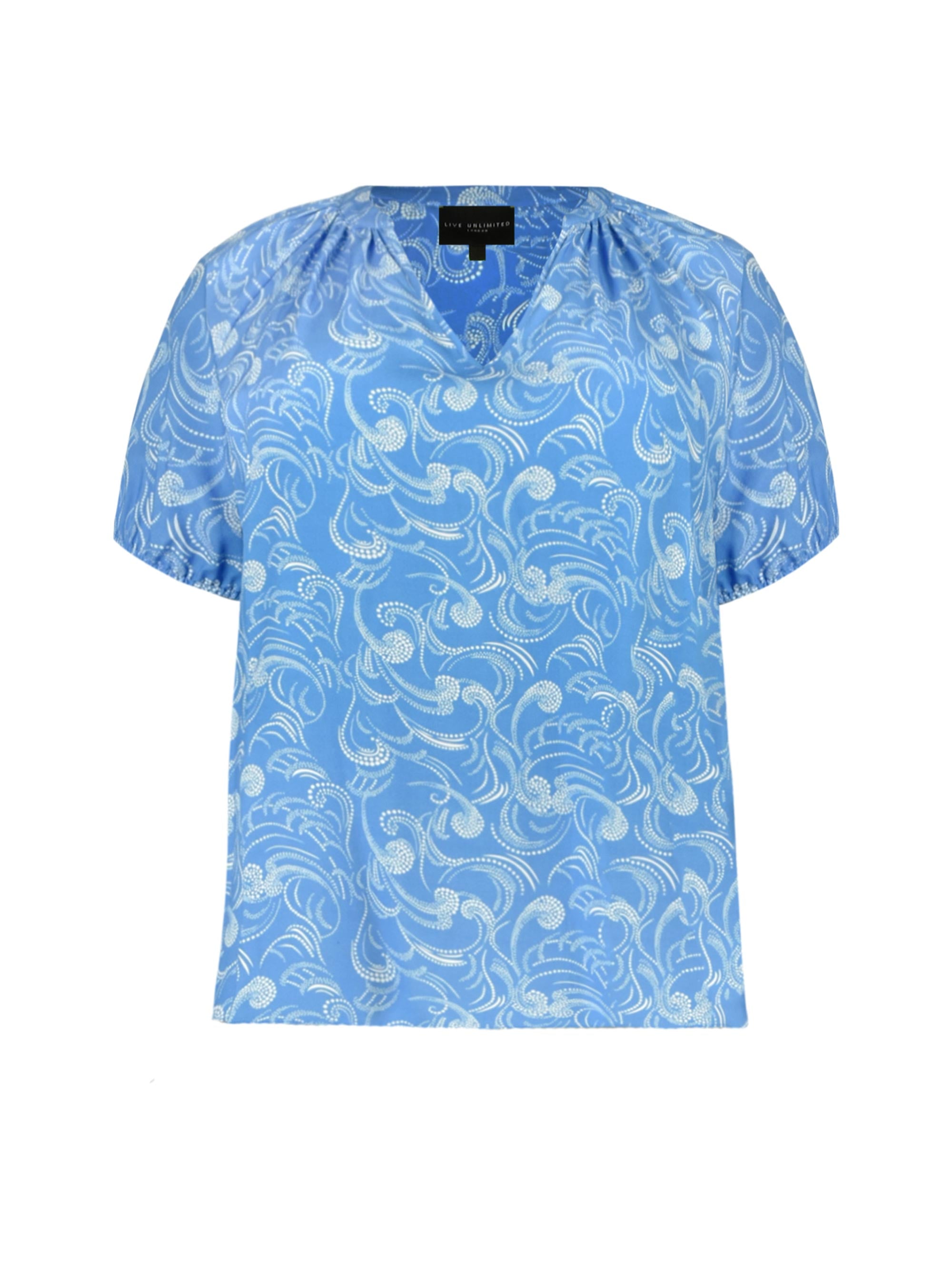 Blue Swirl Print Short Sleeve Blouse