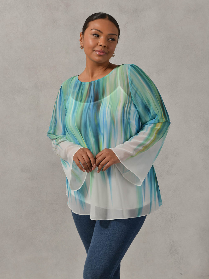 Blue Ombre High Low Chiffon Blouse