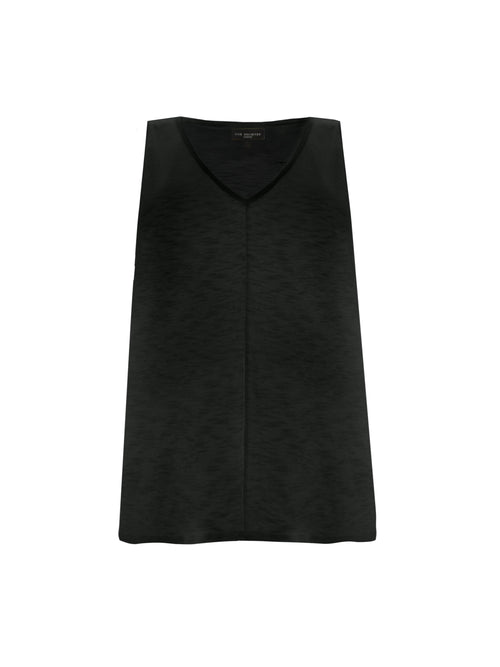 Black Cotton Slub V-Neck Vest