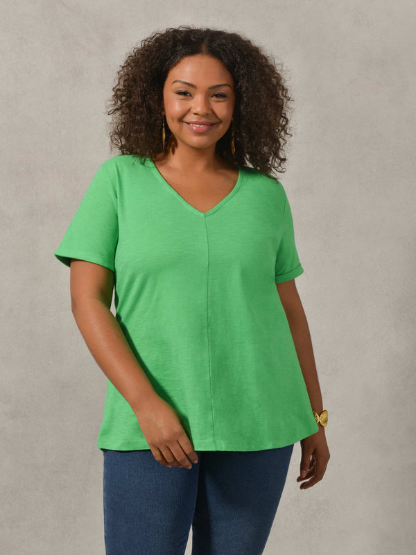 Green Cotton Textured V-Neck T-shirt