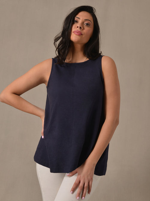 Navy Cotton Slub Round Neck Vest