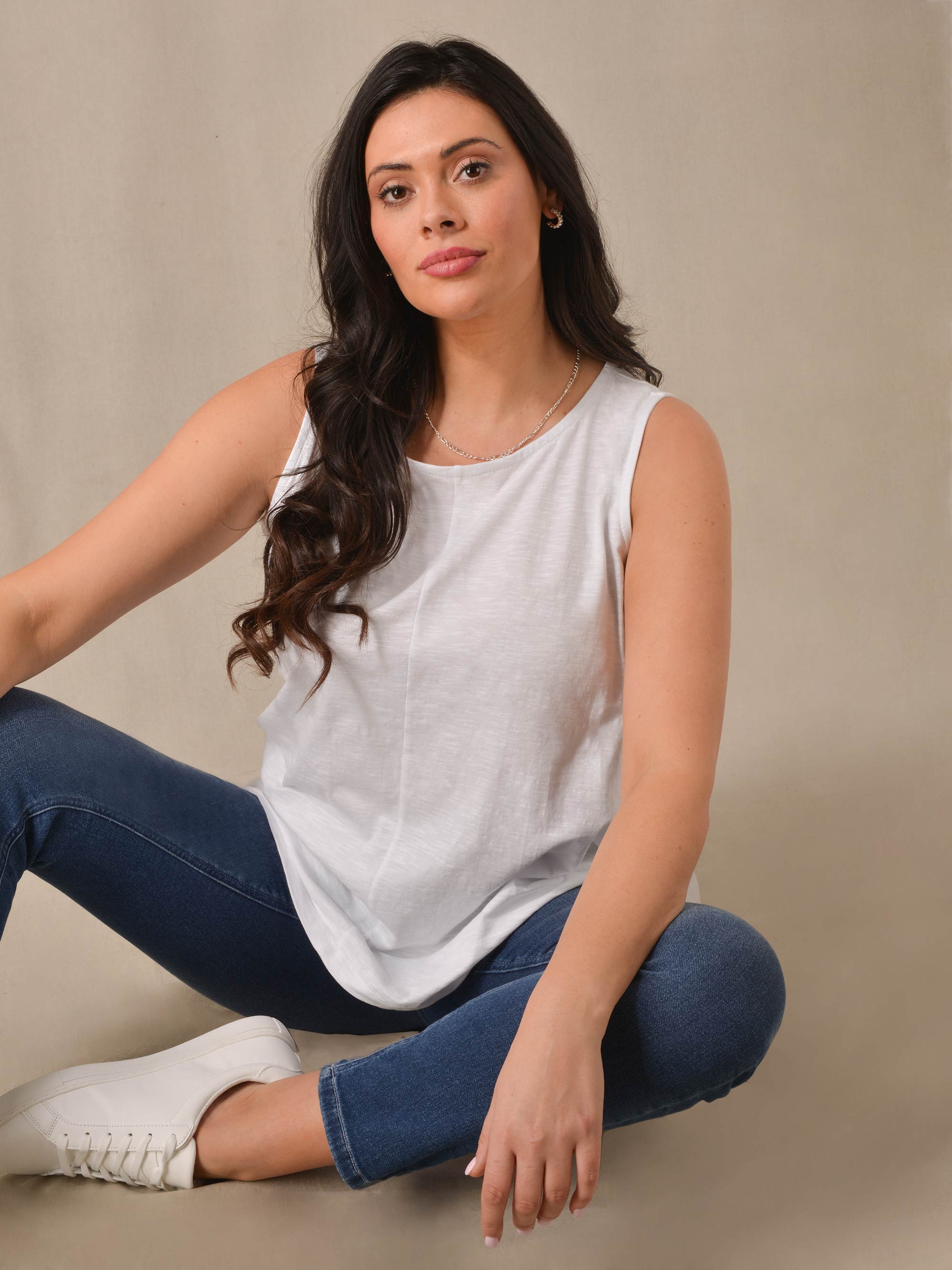 White Cotton Slub Round Neck Vest