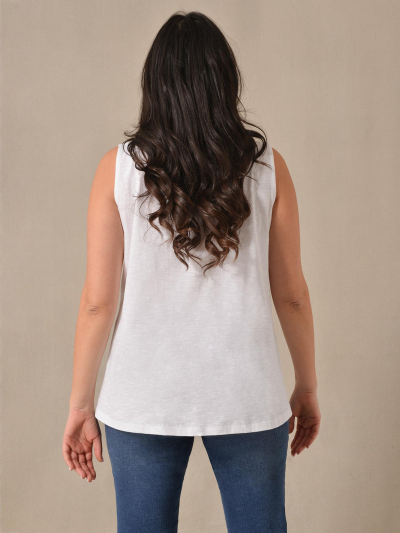 White Cotton Slub Round Neck Vest