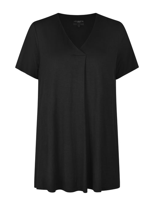 Black Short Sleeve Pleat Front Jersey Top