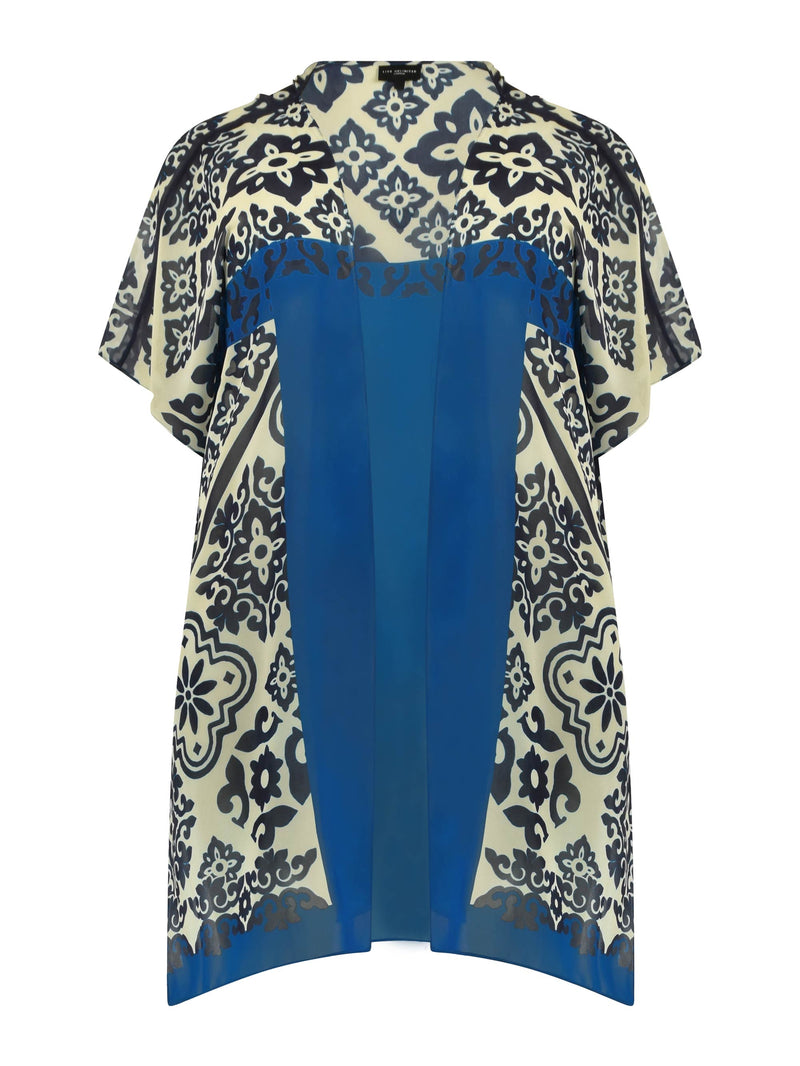 Blue Floral Placement Print Longline Kimono
