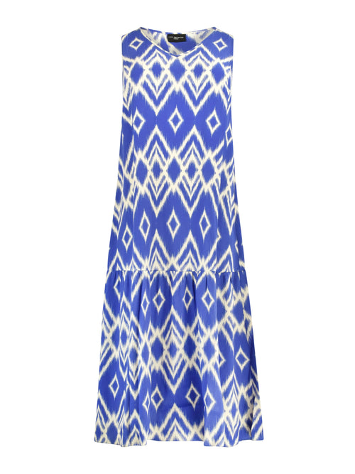 Blue Aztec Print V-Neck Swing Maxi Dress