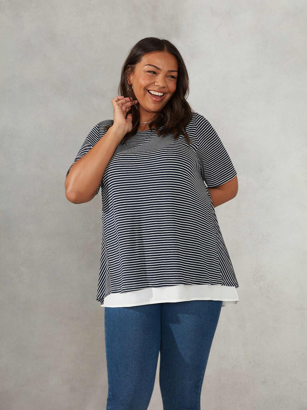 Stripe Short Sleeve Overlayer Blouse