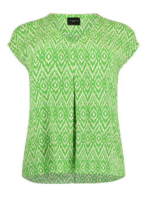 Green Aztec Print Woven Pleat Top