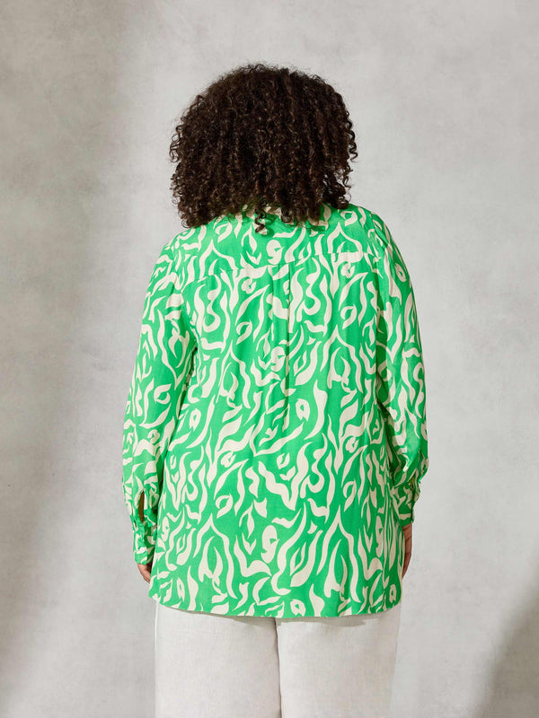 Green Swirl Print Button Through Resort Shirt