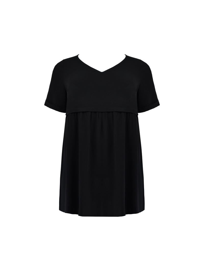 Black Peplum Smock Blouse