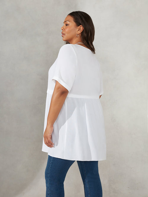 White Peplum Smock Blouse