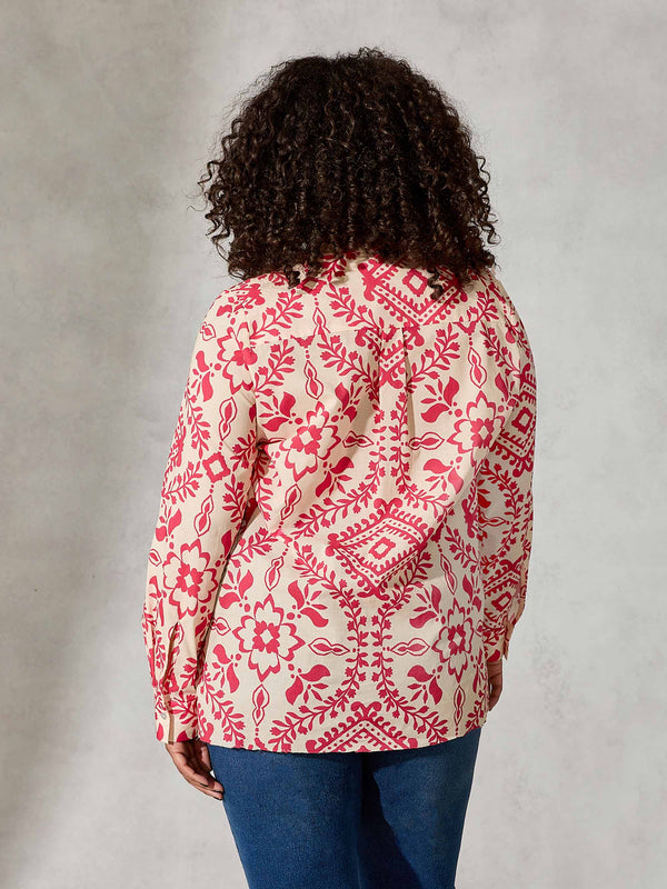 Pink Print Button Through Resort Shirt