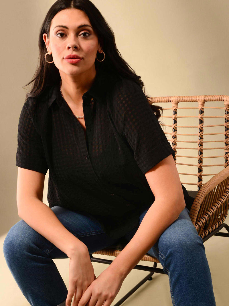 Black Gingham Short Sleeve Shirt