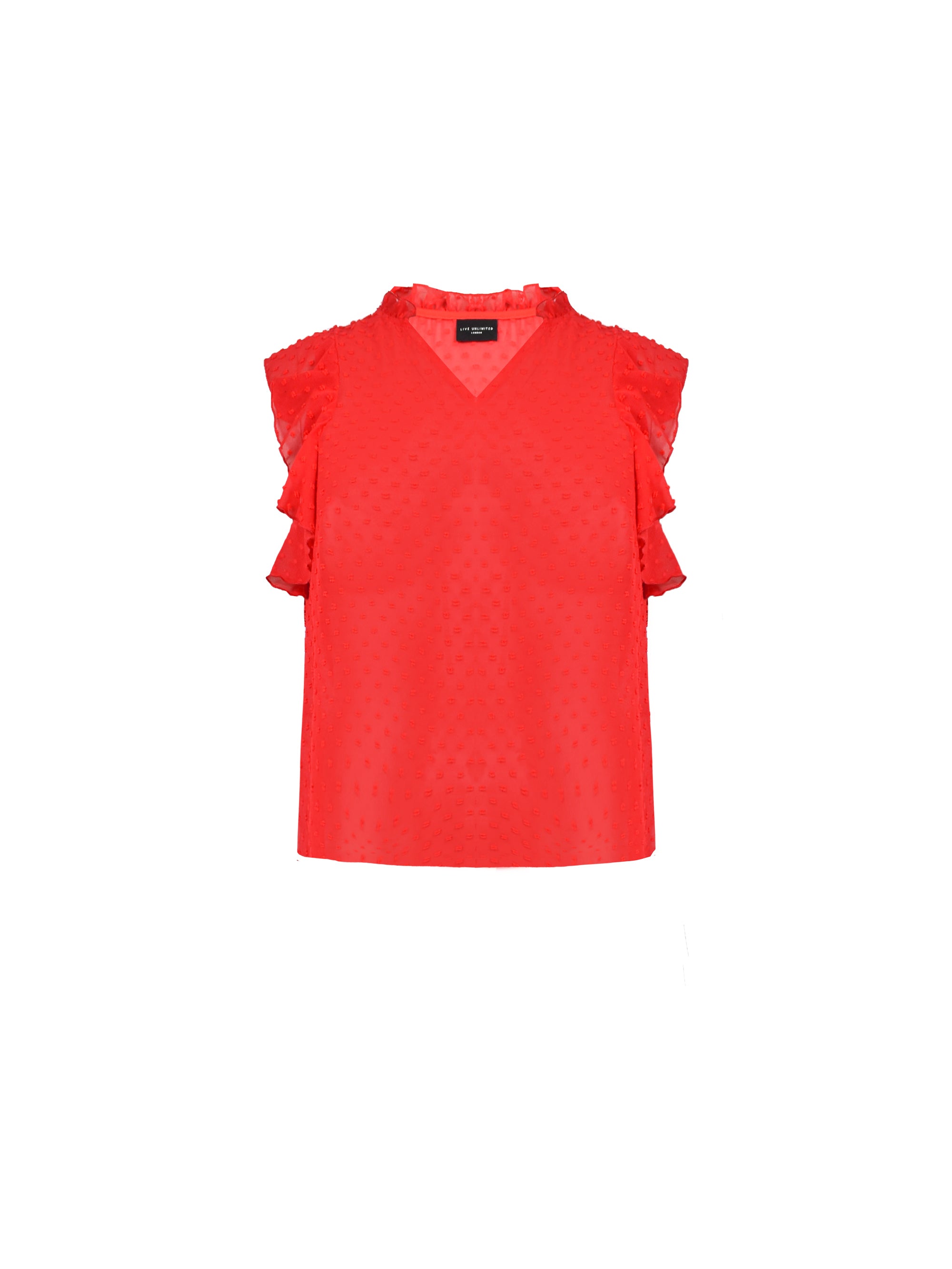 Red Dobby Ruffle Sleeve Blouse